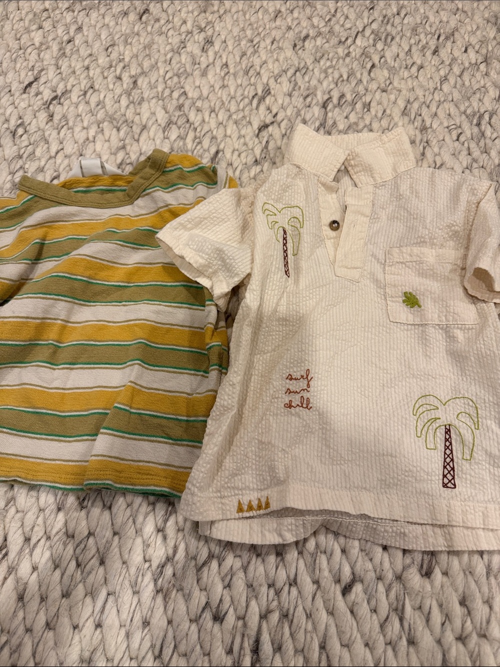 H&M Yellow & Cream Short-Sleeve Striped Tee and Embroidered Polo Set